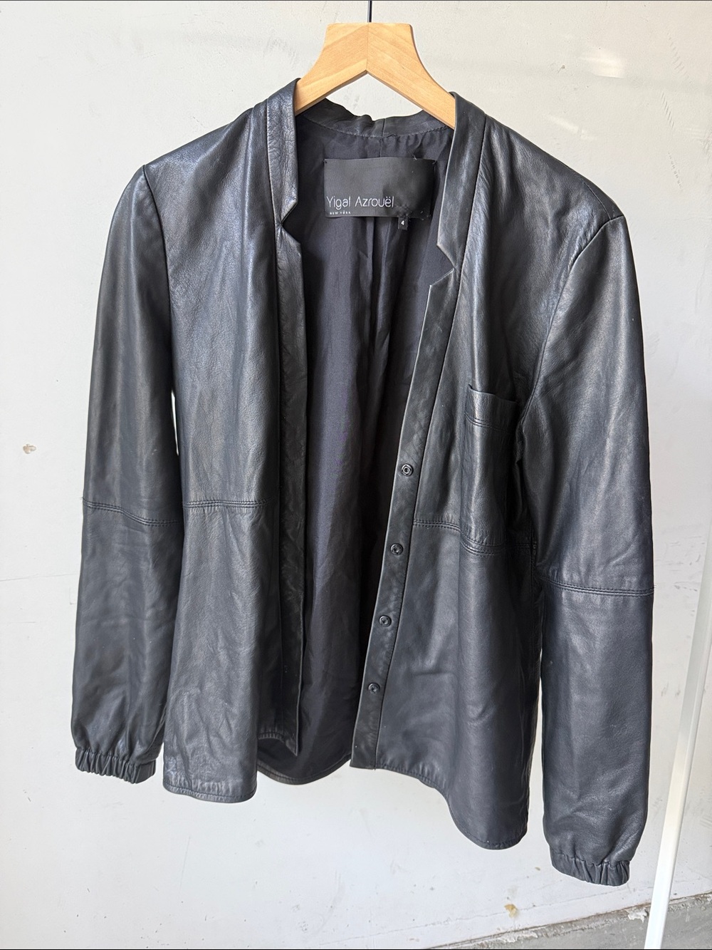 Yigal Azrouel Black Leather Open-Front Jacket